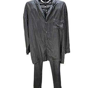 Men's Silk Icon Medium Black Geometric 100% Silk Pajama Set Loungewear Luxe